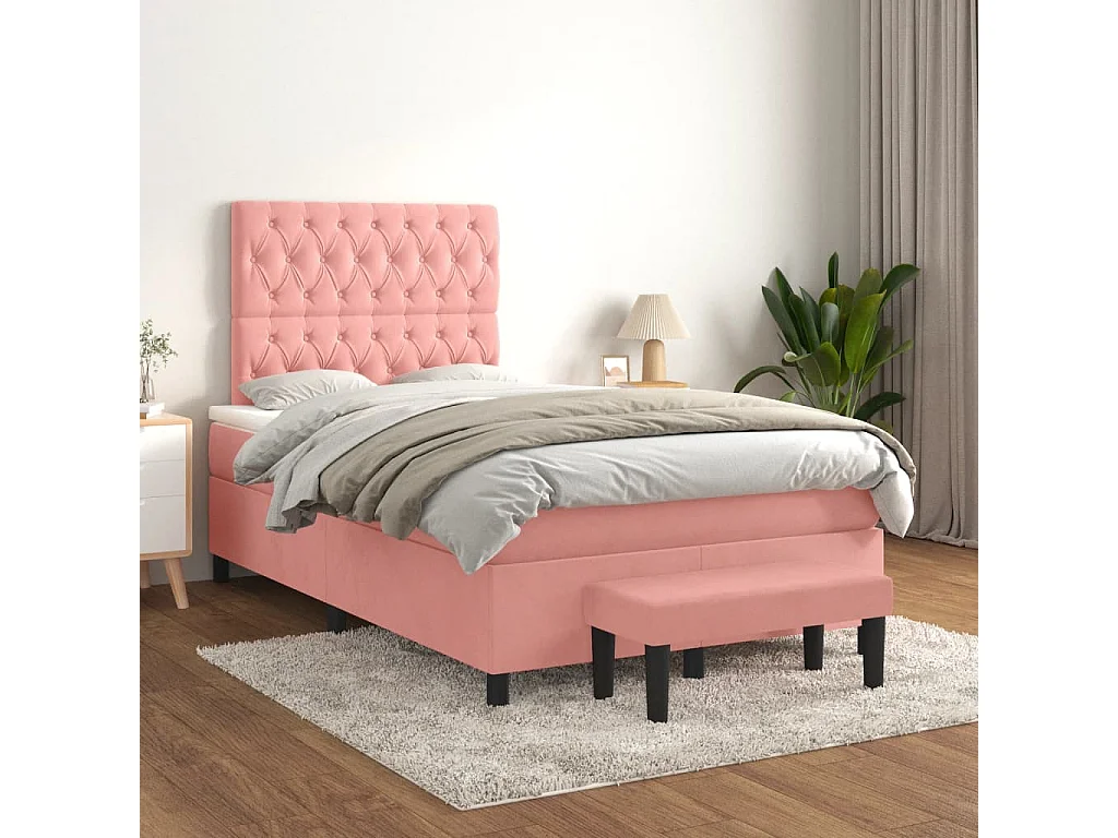 Sommier à lattes de lit avec matelas rose 120x190 velours