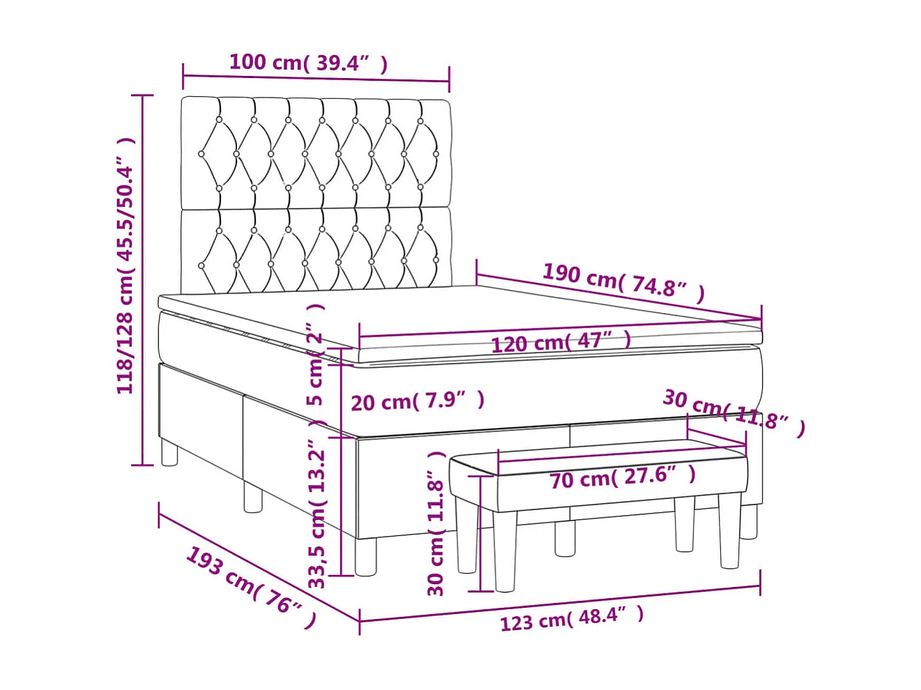 Sommier à lattes de lit avec matelas rose 120x190 velours