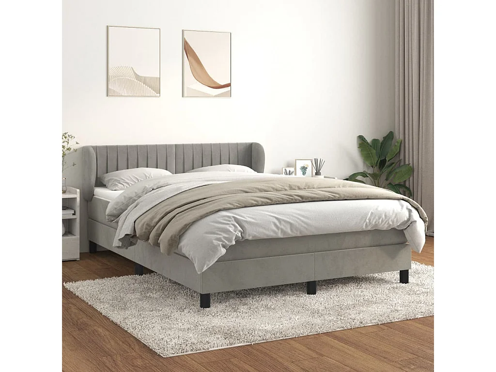 Sommier à lattes de lit et matelas Gris clair 140x200 Velours