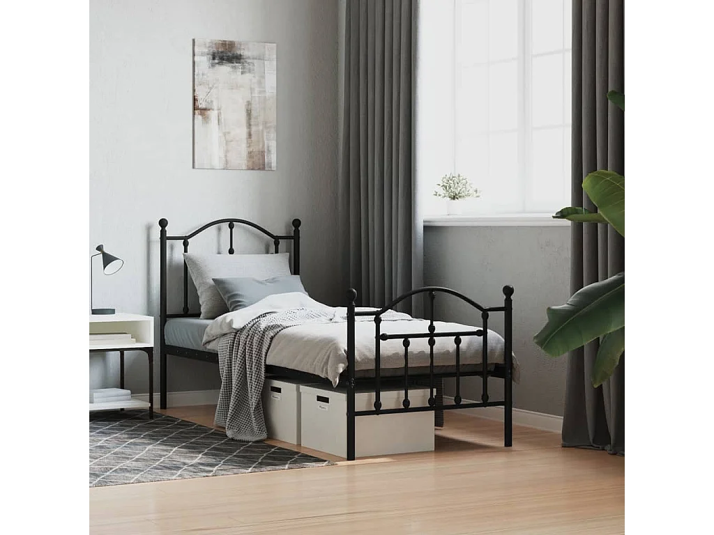 Cadre de lit métal avec tête de lit-pied de lit noir 75x190