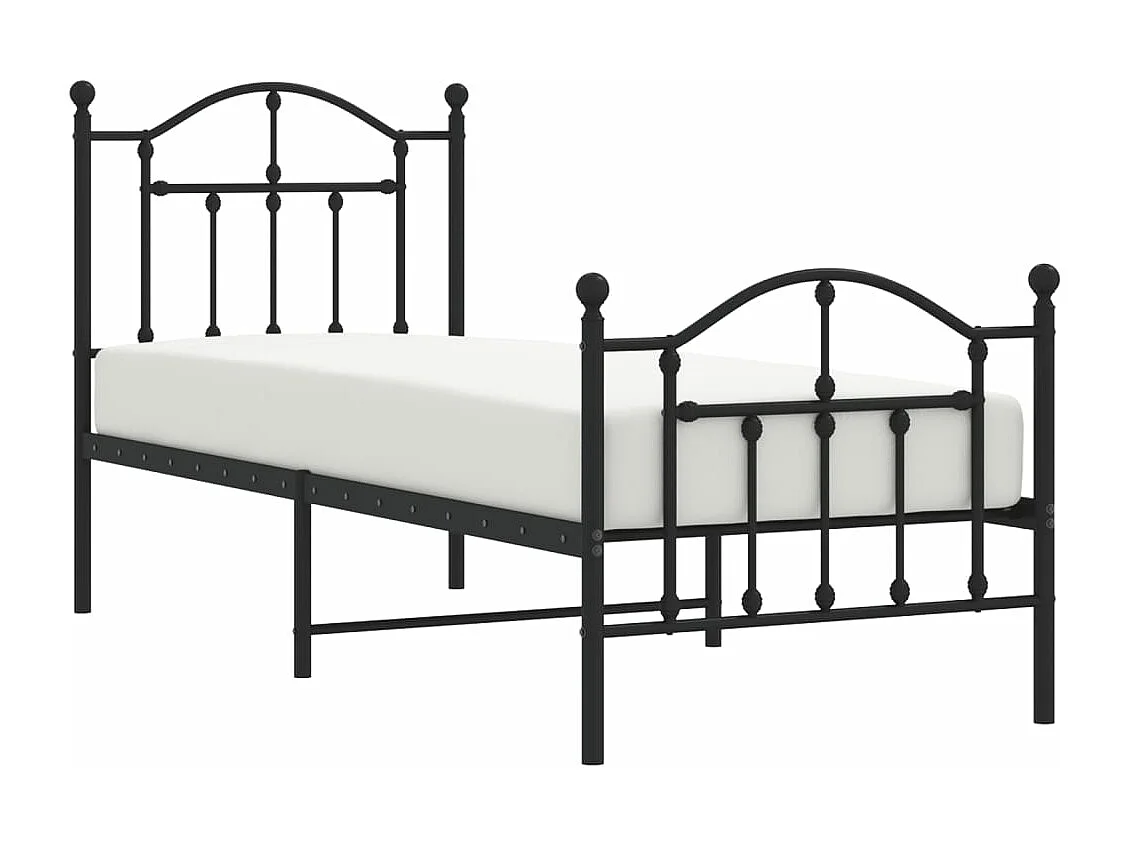 Cadre de lit métal avec tête de lit-pied de lit noir 75x190
