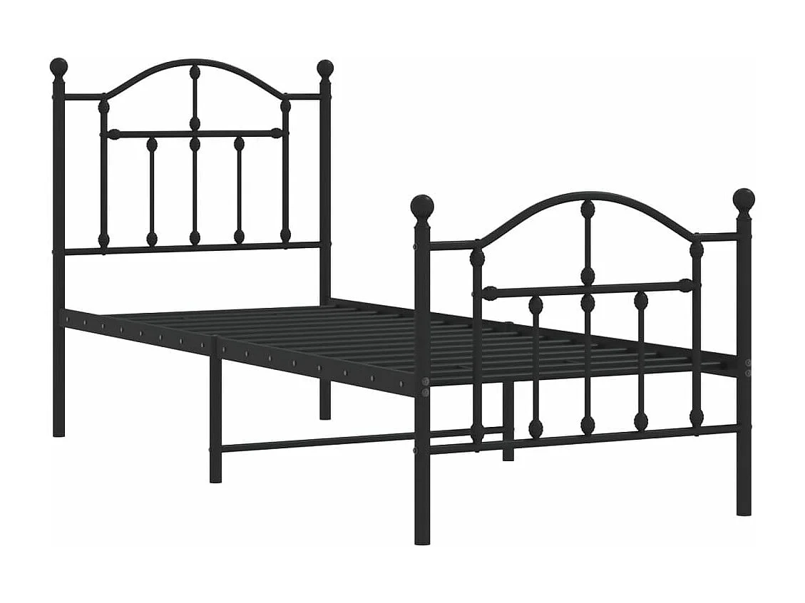 Cadre de lit métal avec tête de lit-pied de lit noir 75x190