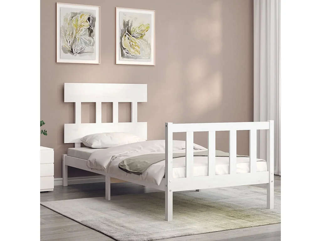 Cadre de lit et tête de lit blanc 100x200 bois massif