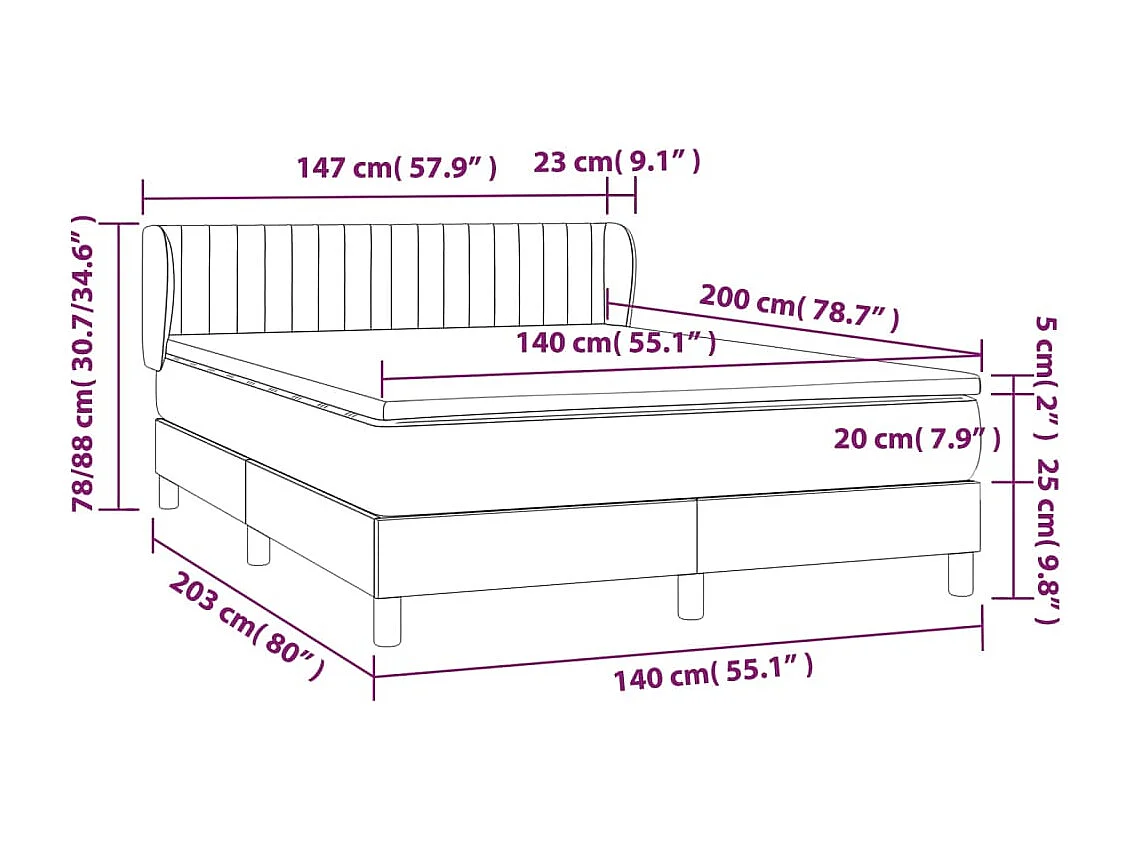 Sommier à lattes de lit avec matelas Noir 140x200 Velours