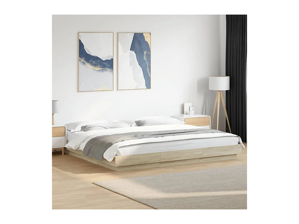 Cadre de lit avec lumières LED chêne sonoma 180x200