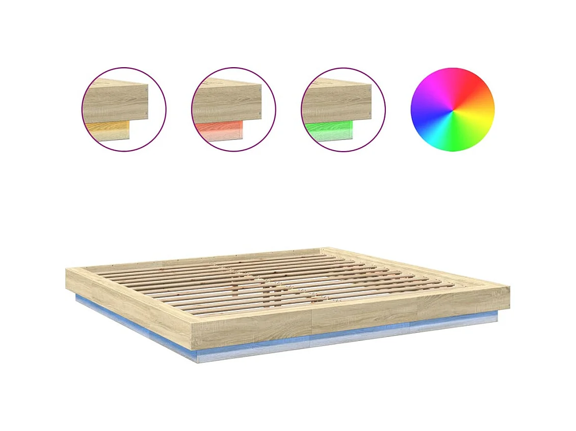 Cadre de lit avec lumières LED chêne sonoma 180x200