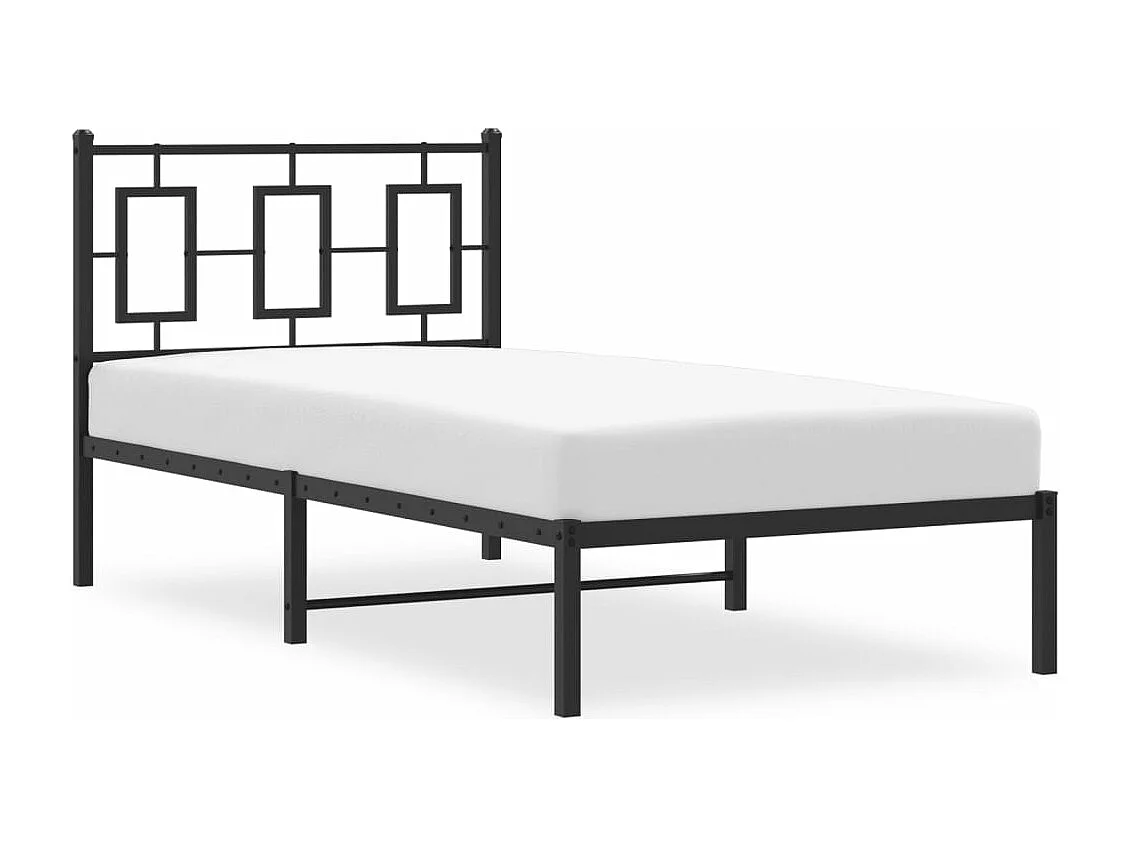 Cadre de lit métal avec tête de lit noir 90x200