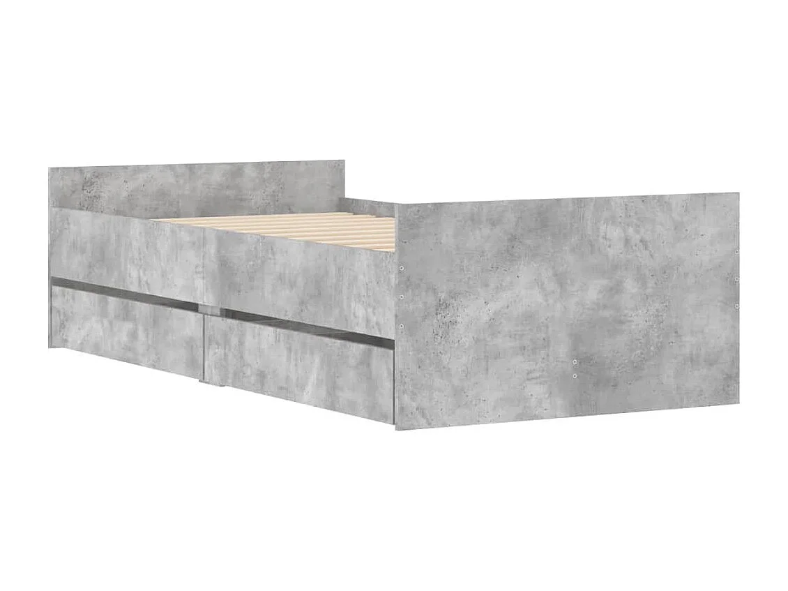 Cadre de lit avec tiroirs gris béton 90x190