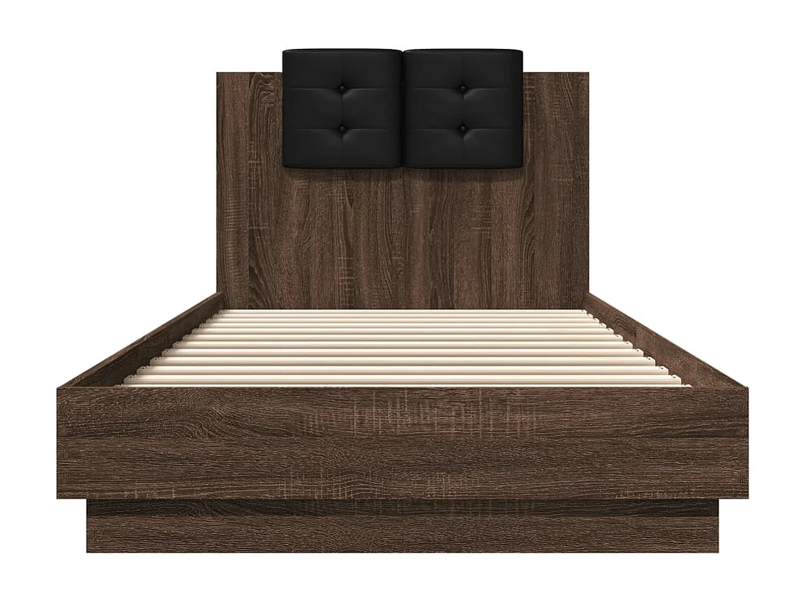 Cadre de lit tête de lit et lumières LED chêne marron 100x200