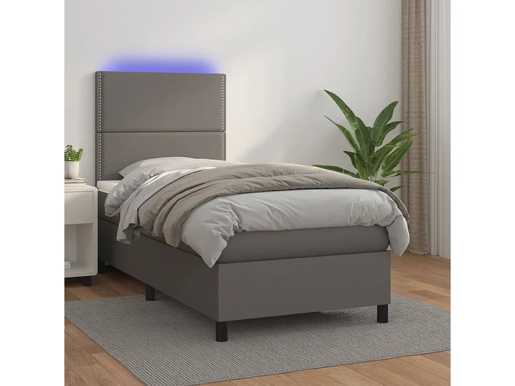 Sommier à lattes de lit avec matelas et LED Gris 90x200