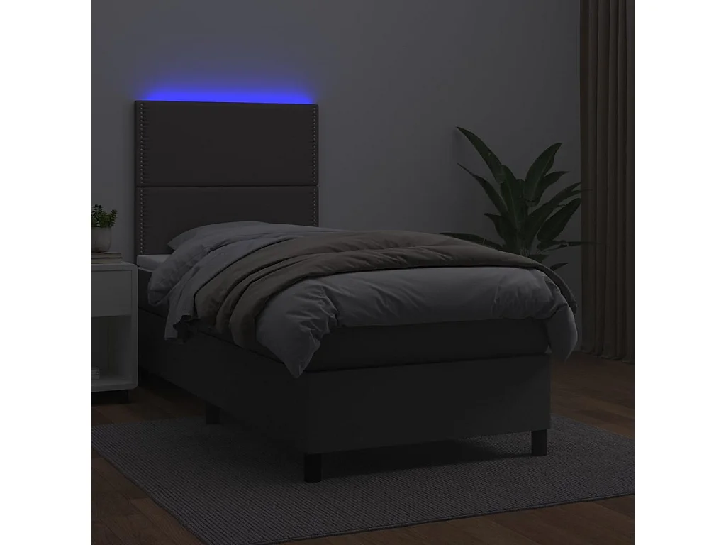 Sommier à lattes de lit avec matelas et LED Gris 90x200