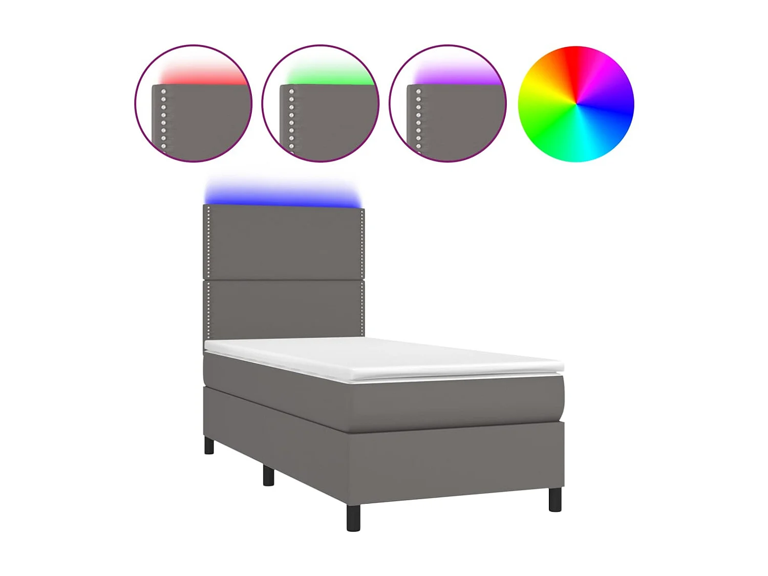 Sommier à lattes de lit avec matelas et LED Gris 90x200