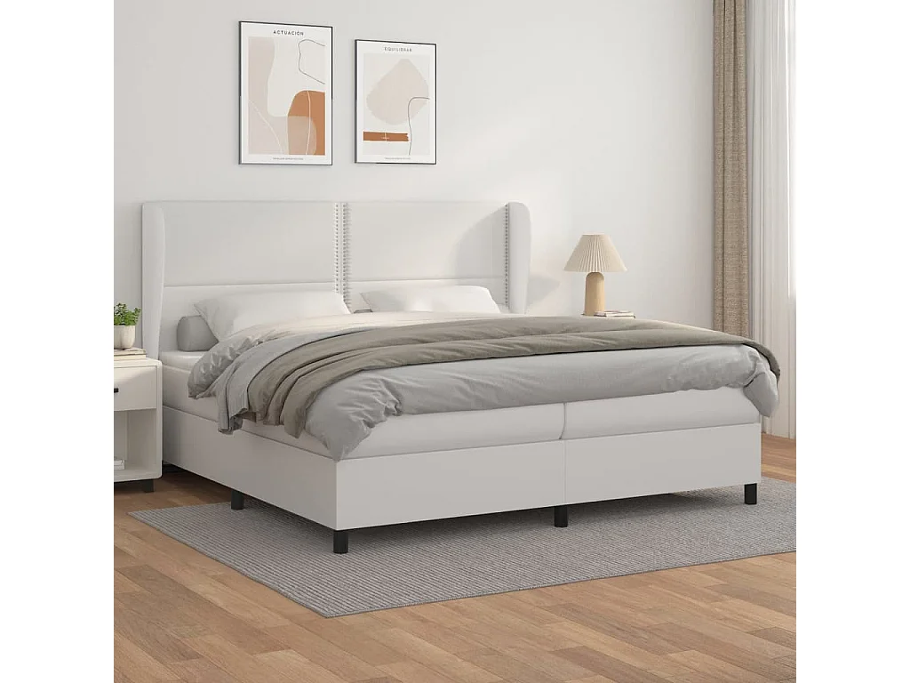 Sommier à lattes de lit avec matelas Blanc 200x200 Similicuir