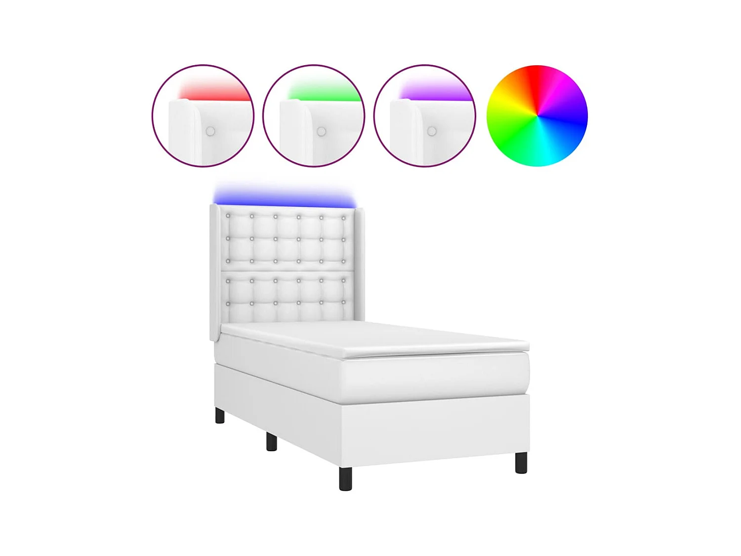 Sommier à lattes de lit matelas LED Blanc 90x200 Similicuir