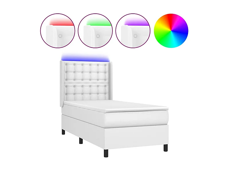 Sommier à lattes de lit matelas LED Blanc 90x200 Similicuir