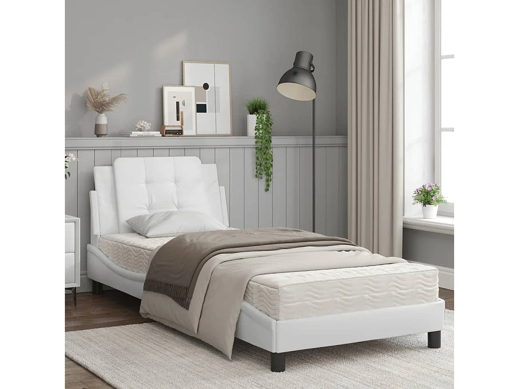 Lit avec matelas blanc 80x200 similicuir