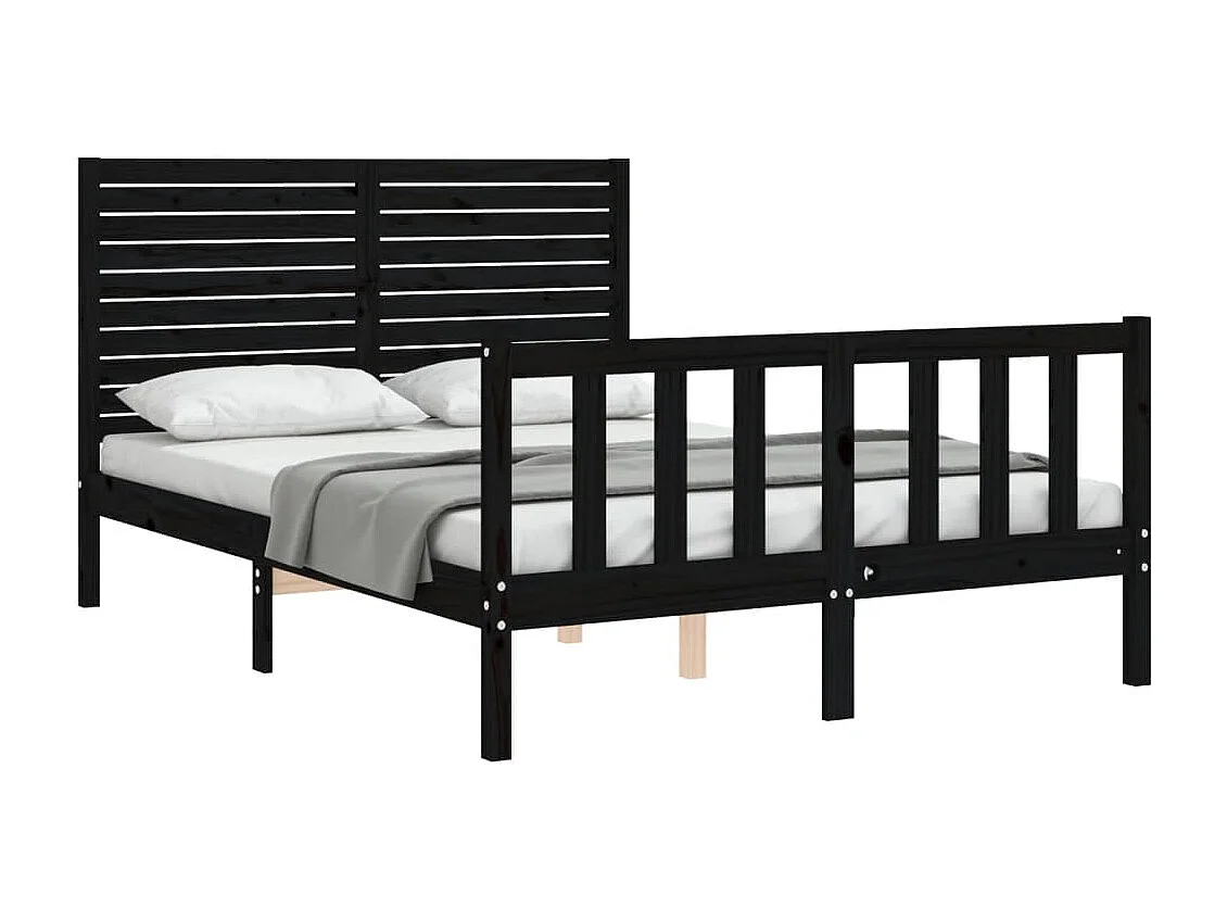 Cadre de lit avec tête de lit noir double bois massif