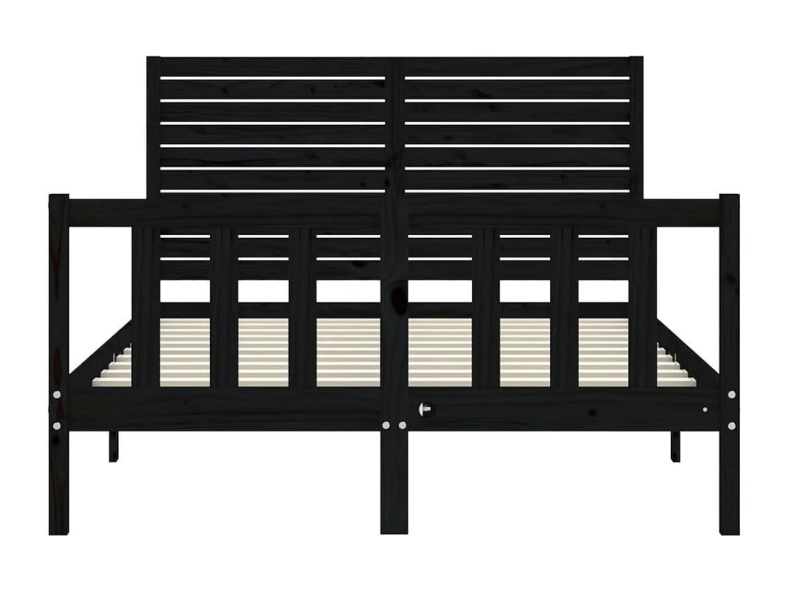 Cadre de lit avec tête de lit noir double bois massif