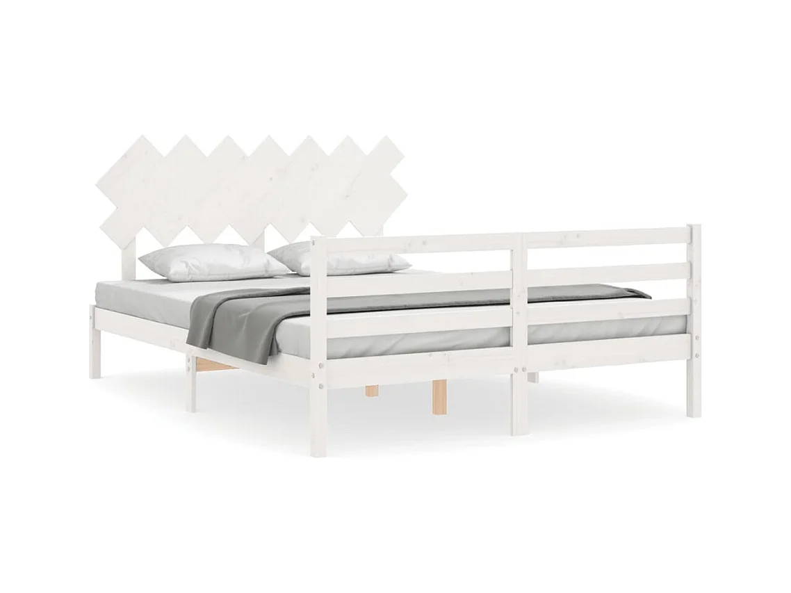 Cadre de lit avec tête de lit blanc 140x190 bois massif