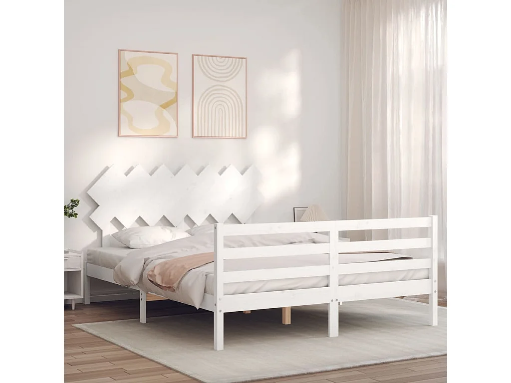 Cadre de lit avec tête de lit blanc 140x190 bois massif