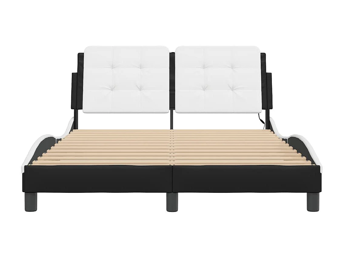 Cadre de lit avec lumières LED noir blanc 140x190 similicuir