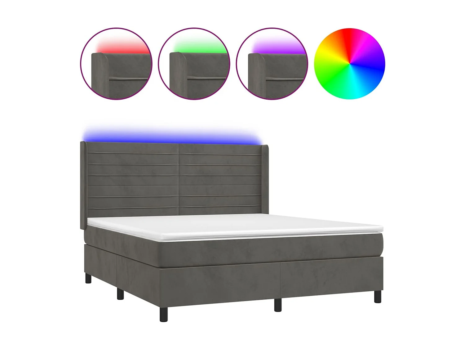 Sommier à lattes de lit matelas et LED Gris foncé 180x200