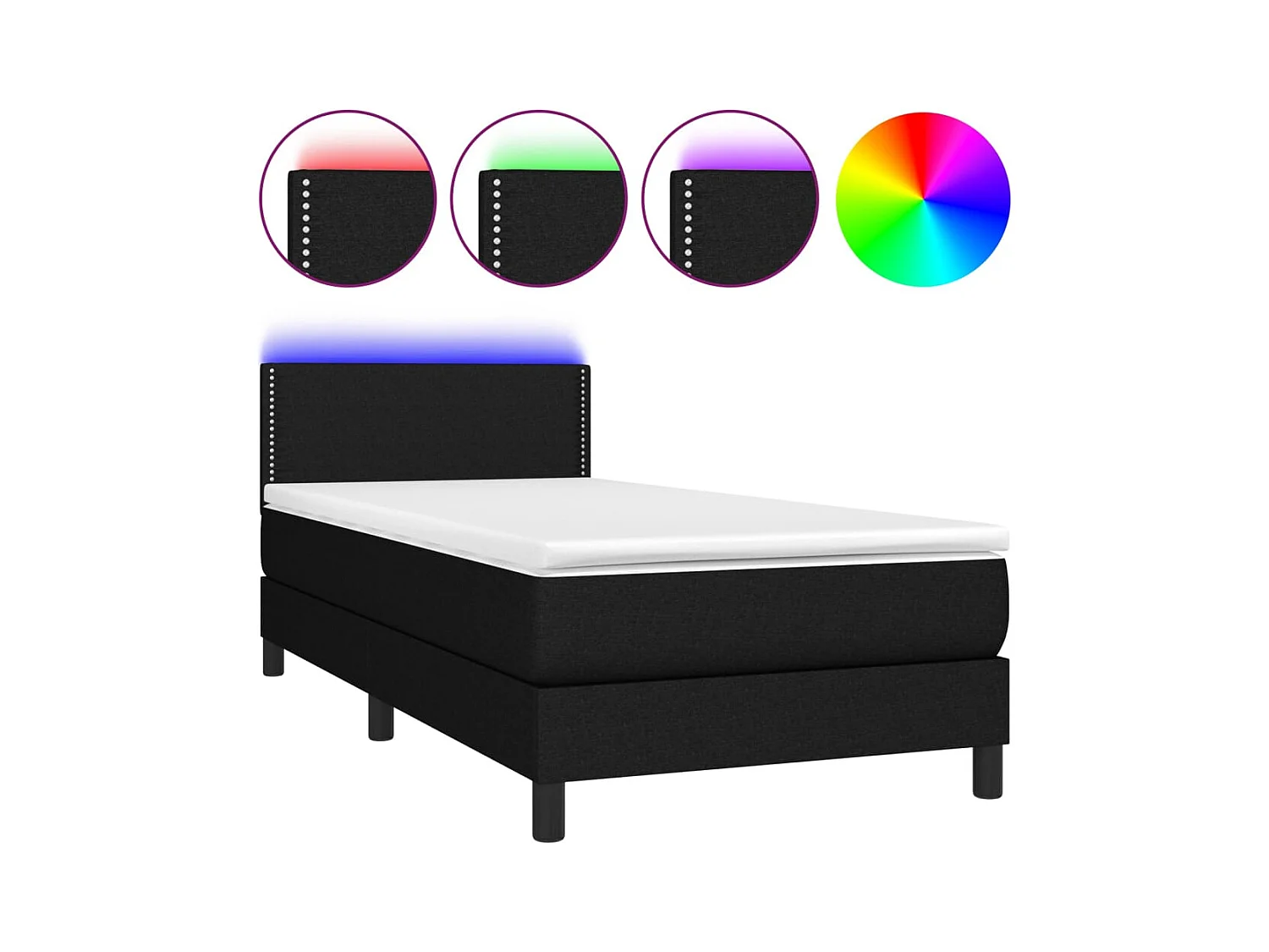Sommier à lattes de lit avec matelas et LED Noir 90x200 Tissu