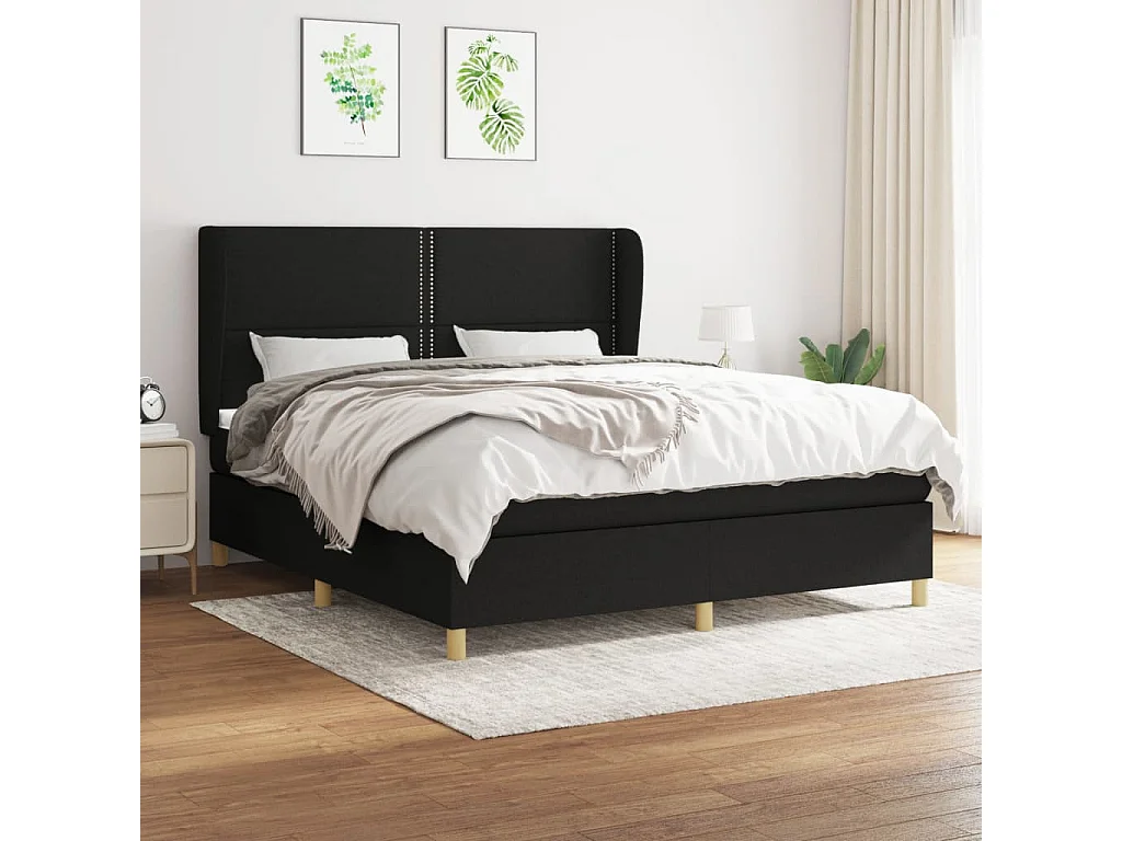 Sommier à lattes de lit avec matelas Noir 160x200 Tissu