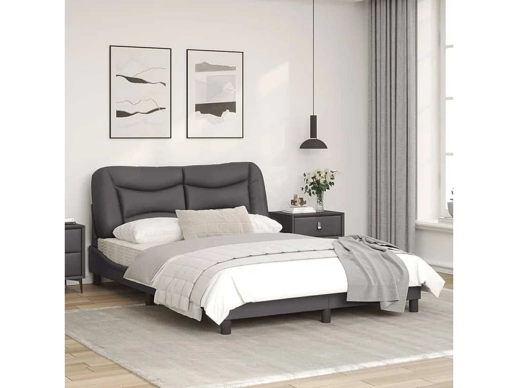 Cadre de lit avec tête de lit Gris 140x190 Similicuir