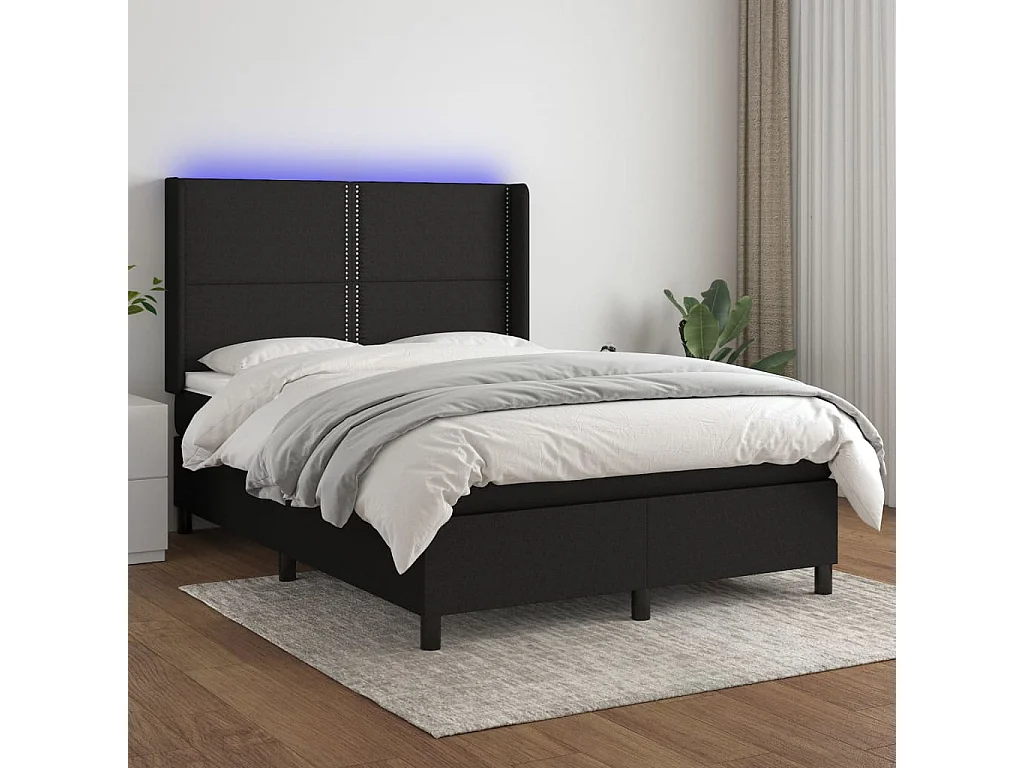 Sommier à lattes de lit matelas LED Noir 140x200 Tissu