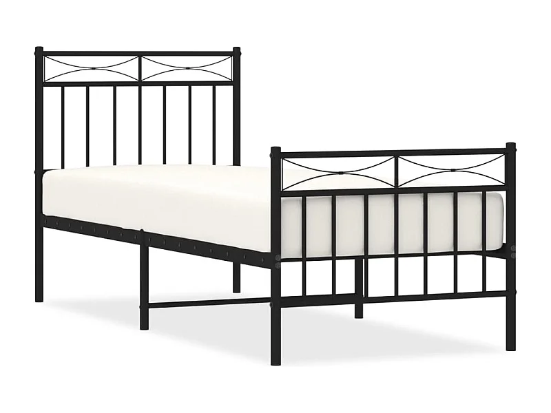 Cadre de lit métal avec tête de lit-pied de lit noir 75x190