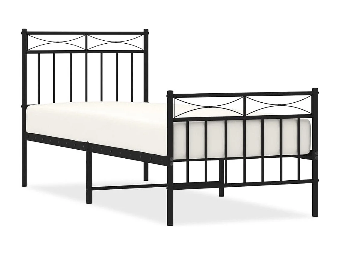 Cadre de lit métal avec tête de lit-pied de lit noir 75x190