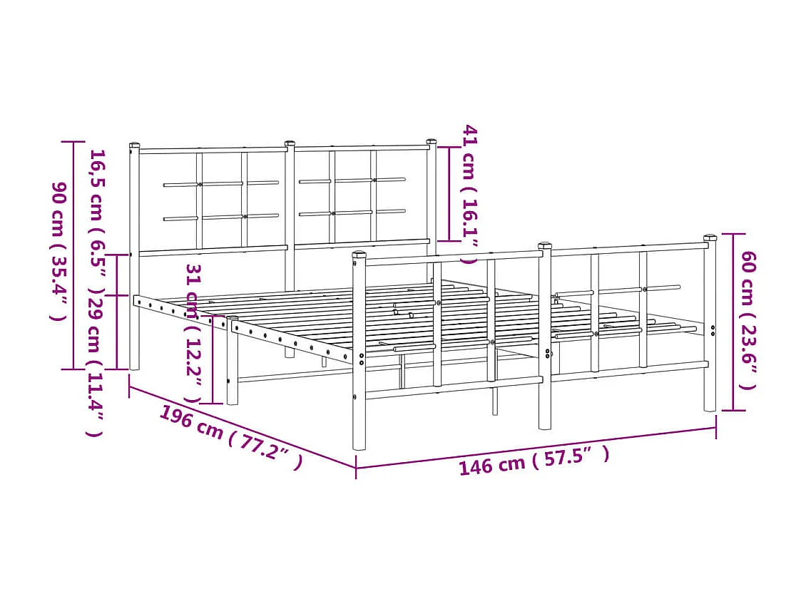 Cadre de lit métal avec tête de lit-pied de lit blanc 140x190