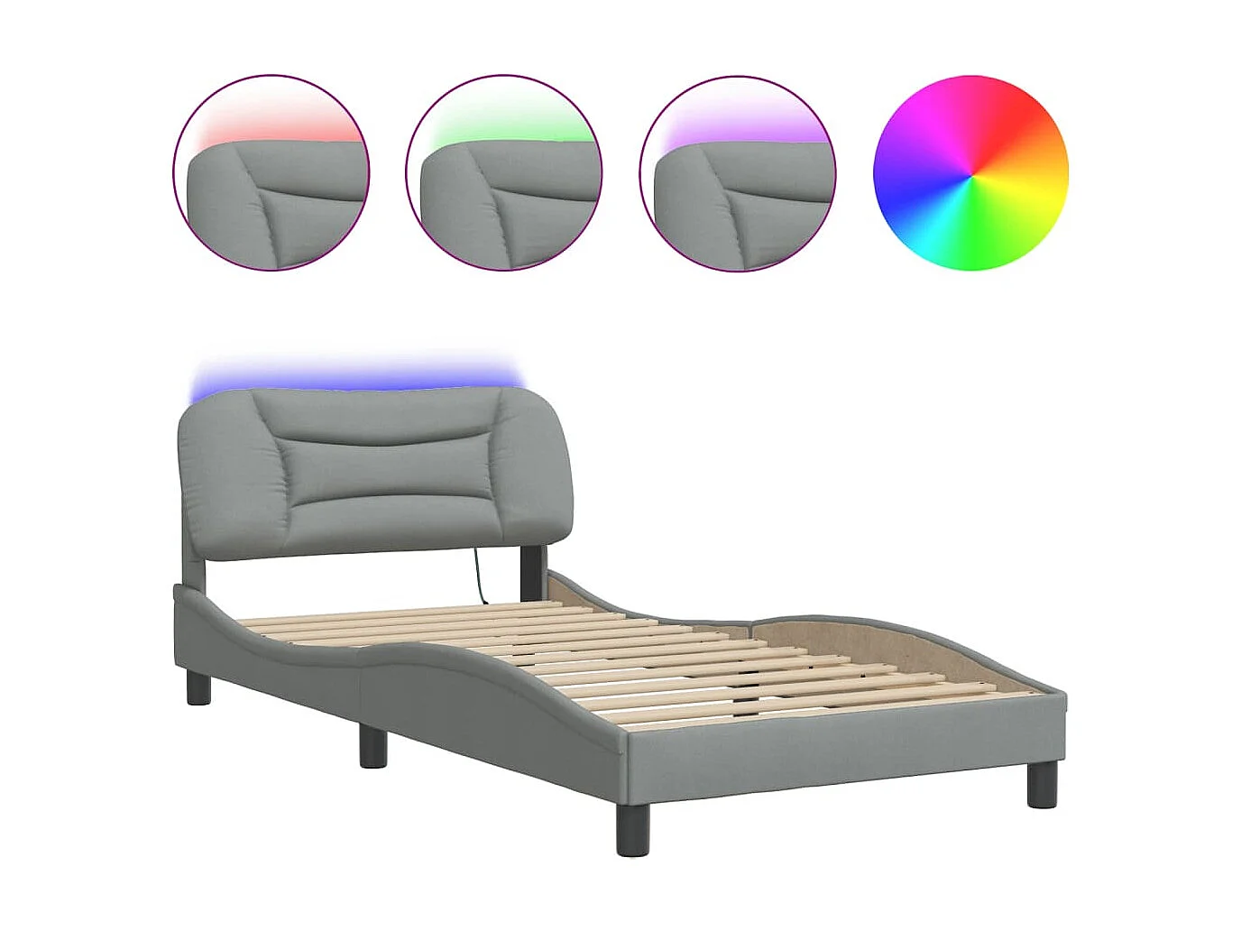 Cadre de lit avec lumières LED gris clair 100x200 tissu