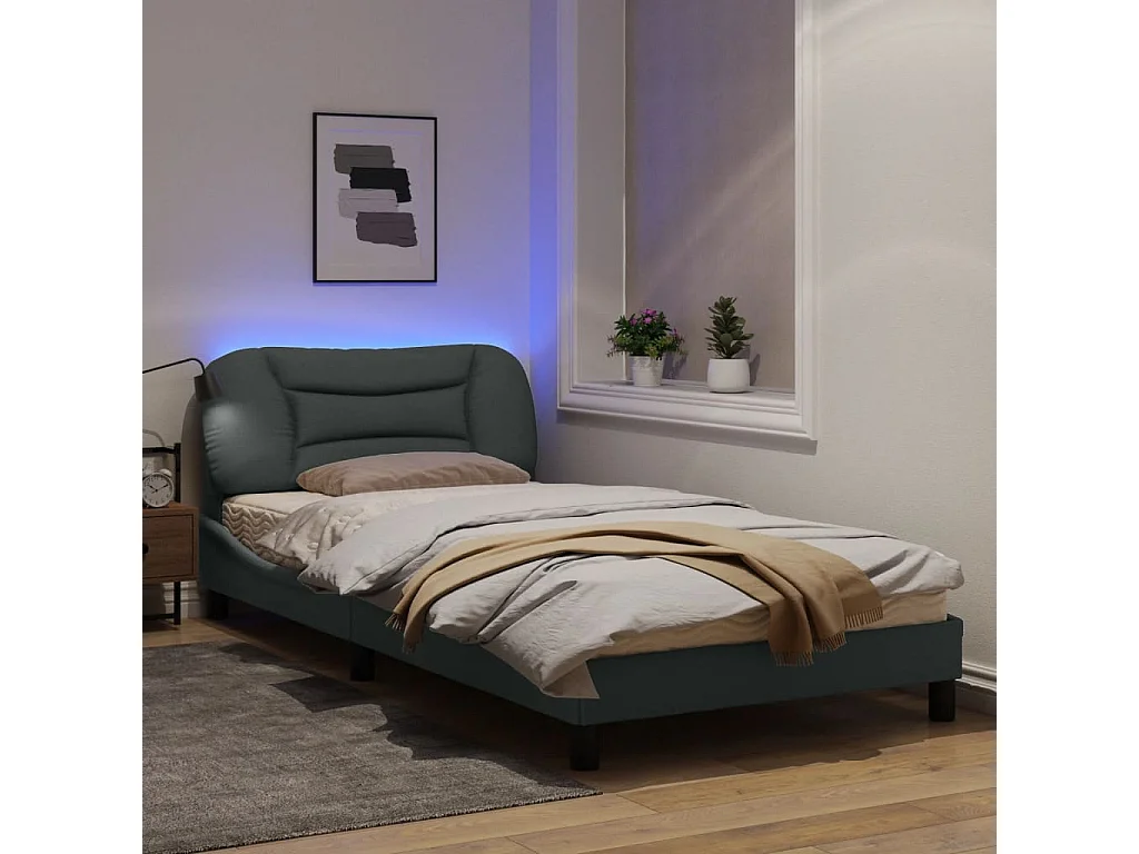 Cadre de lit avec lumières LED gris clair 100x200 tissu