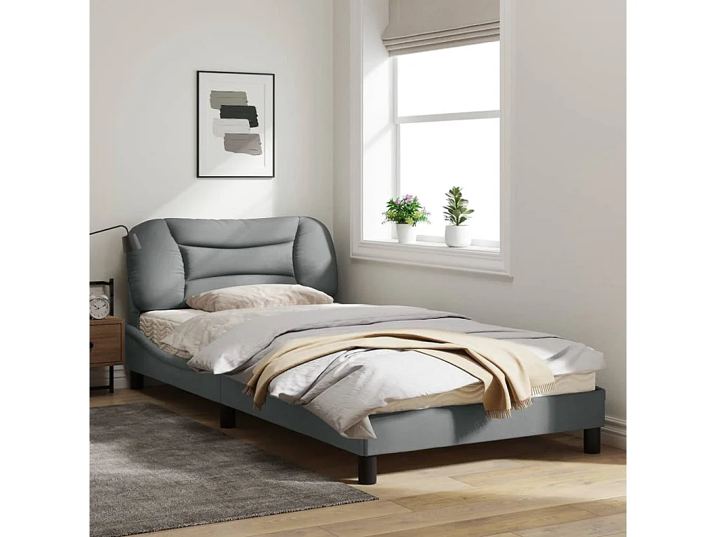 vidaXL Estructura de cama con luces LED tela gris claro 100x200 cm