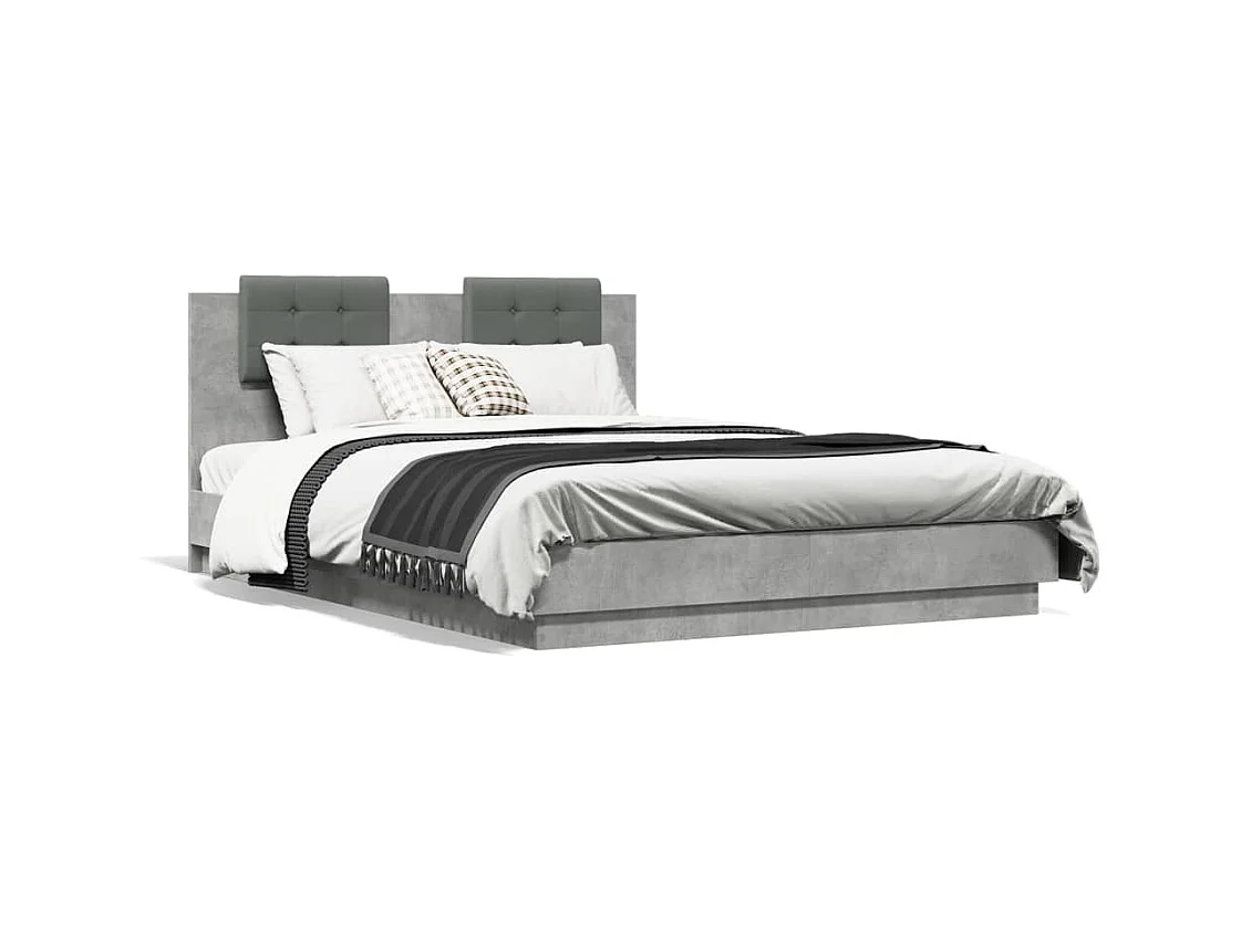 Bedframe met hoofdeinde bewerkt hout betongrijs 120x200 cm
