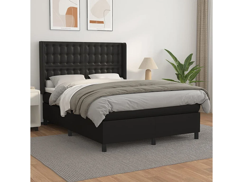 Lit à sommier tapissier avec matelas Noir 140x190 Similicuir 3