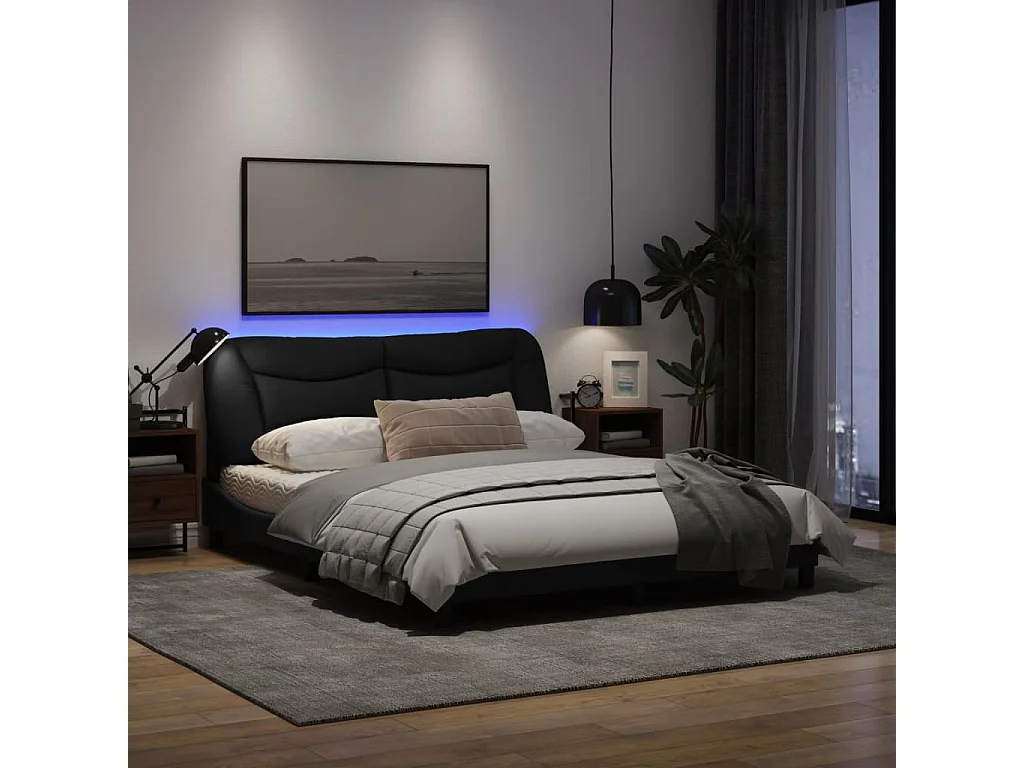 Cadre de lit avec lumières LED noir 160x200 tissu