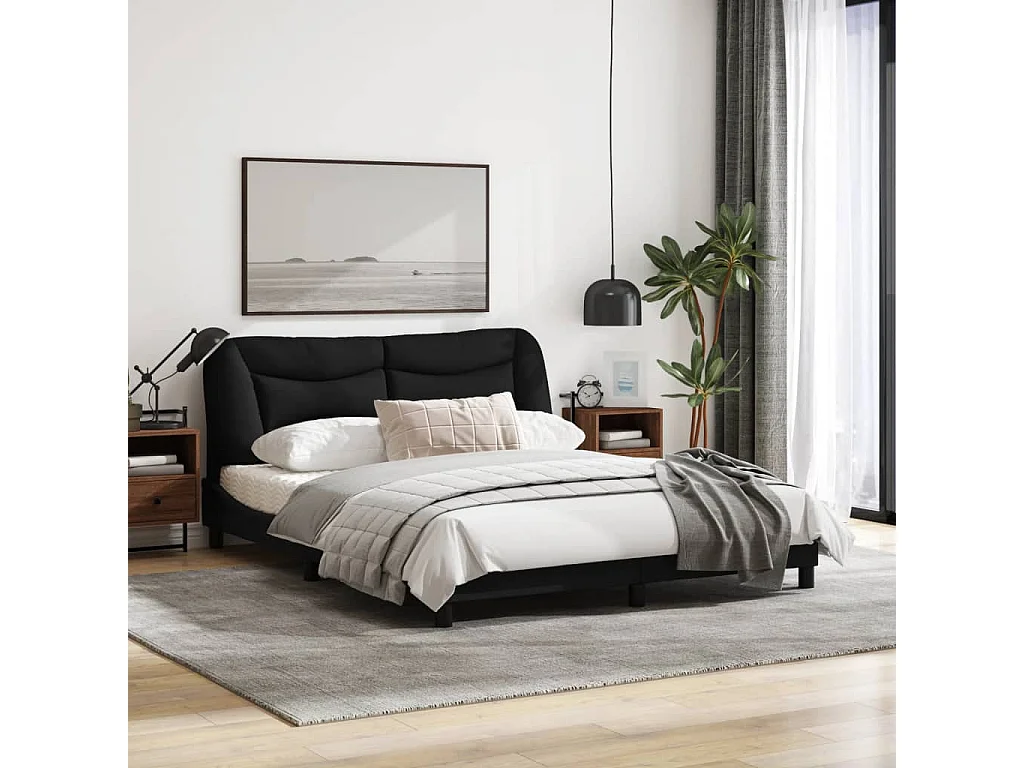 Cadre de lit avec lumières LED noir 160x200 tissu