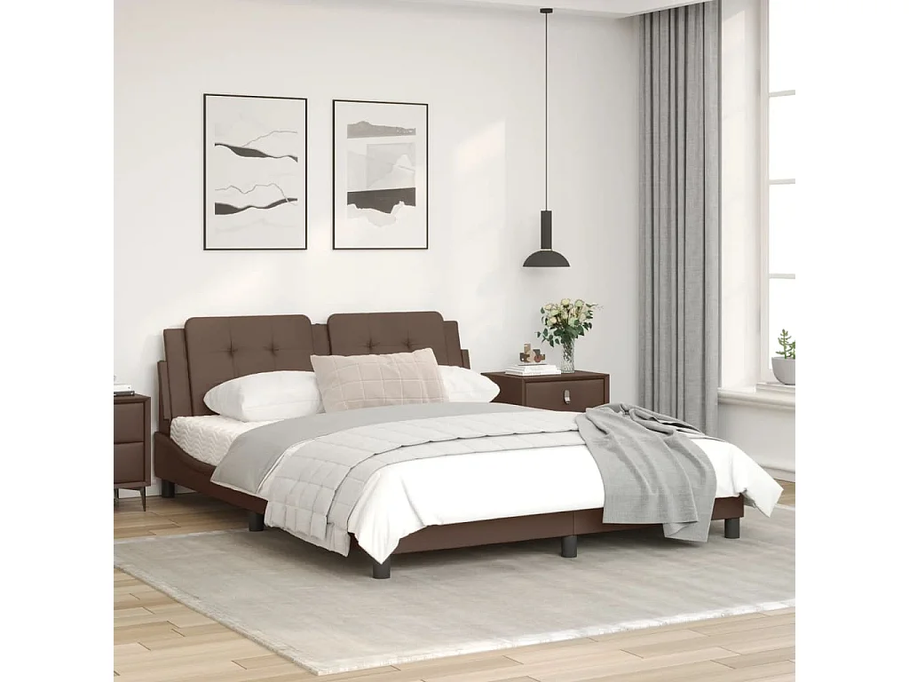 Bedframe met hoofdbord kunstleer bruin 160x200 cm