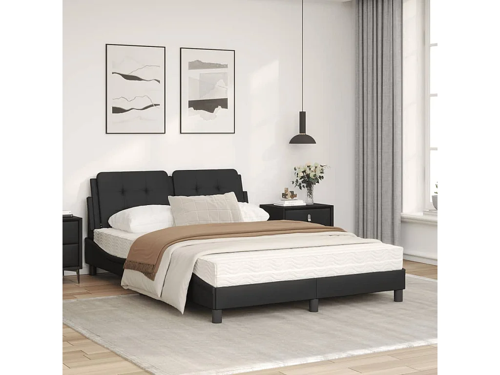 Lit avec matelas noir 120x200 similicuir