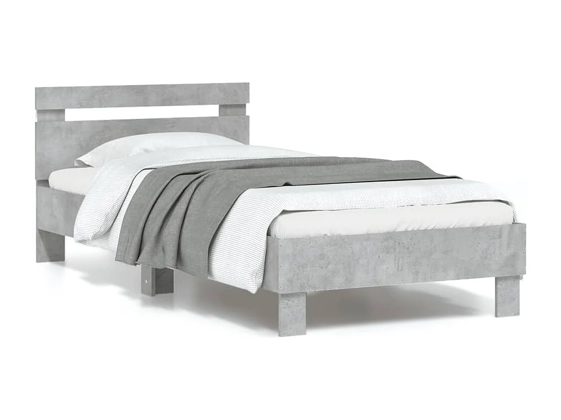 Cadre de lit tête de lit et lumières LED gris béton 90x190