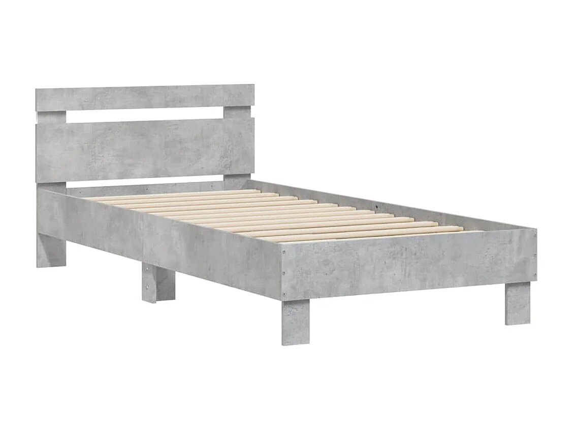Cadre de lit tête de lit et lumières LED gris béton 90x190
