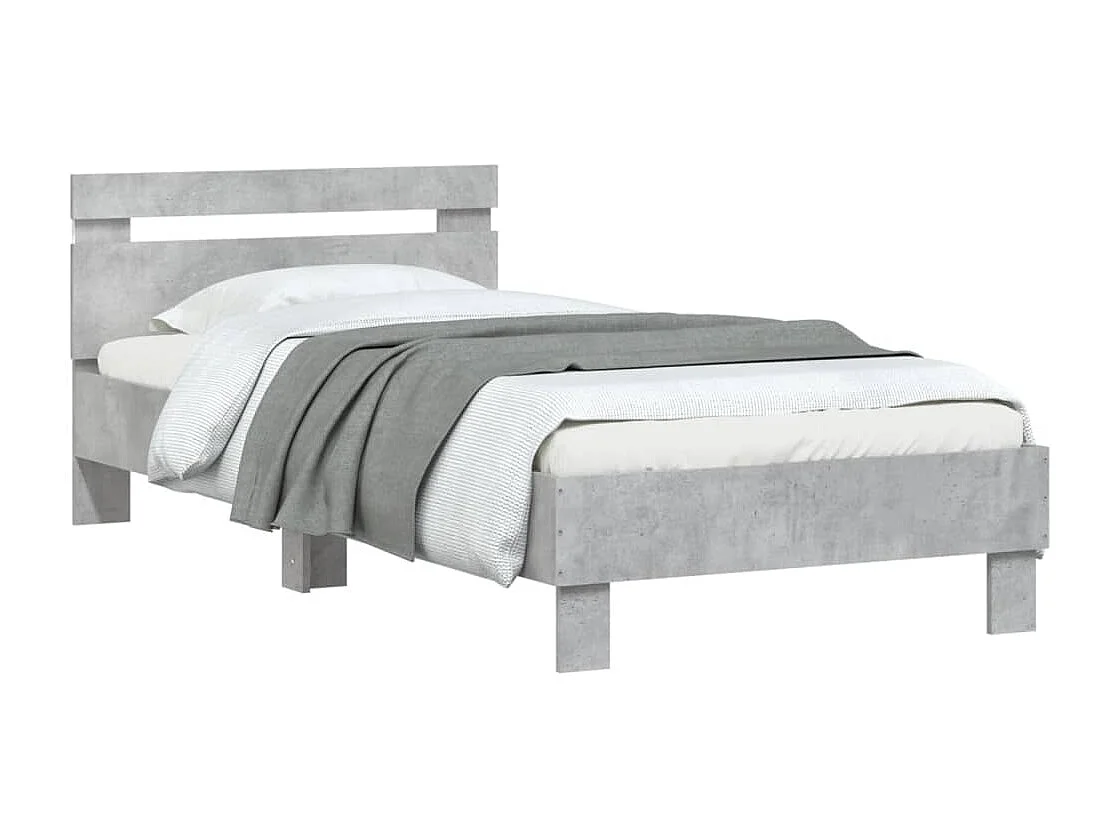 Cadre de lit tête de lit et lumières LED gris béton 90x190