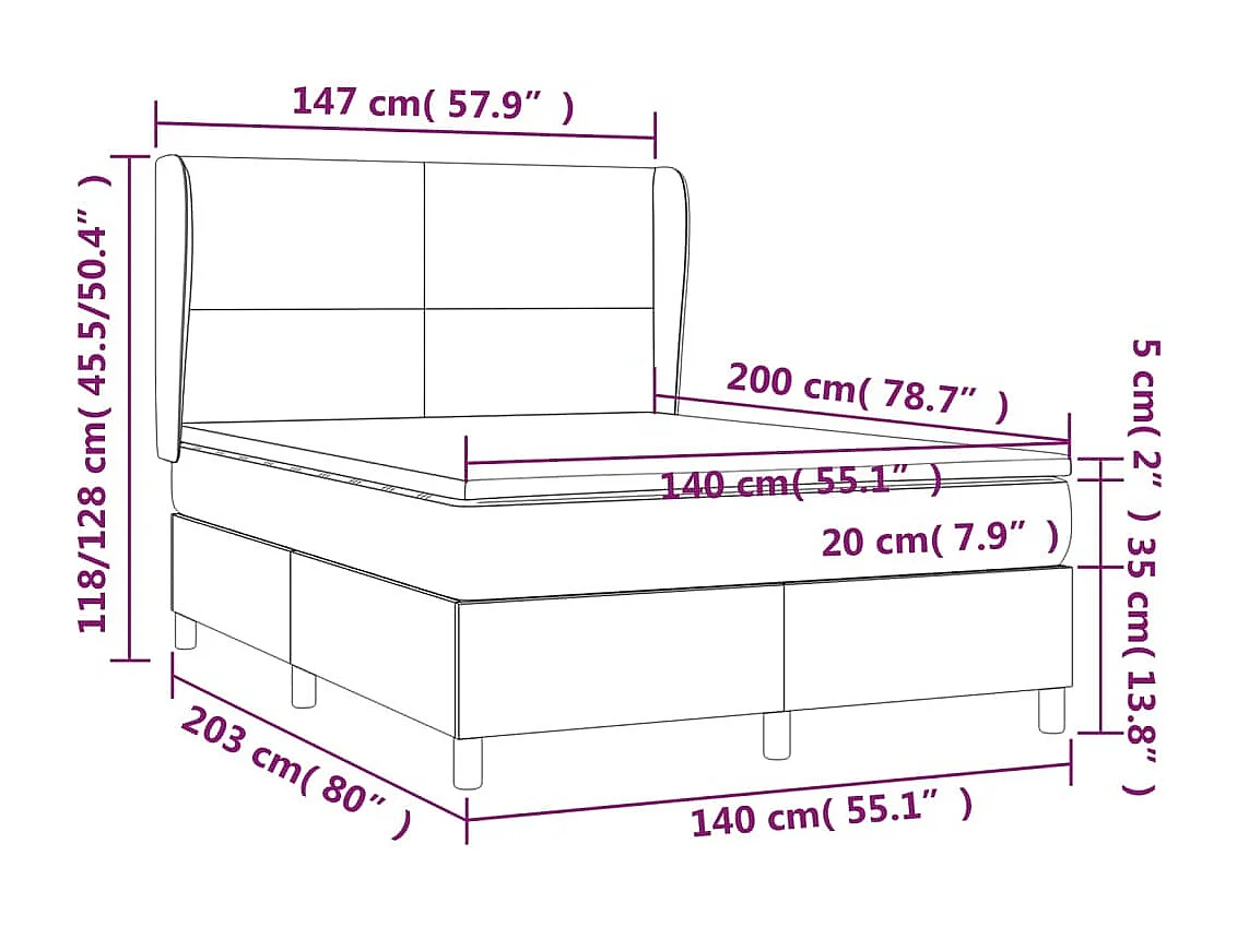Sommier à lattes de lit avec matelas Gris 140x200 Similicuir