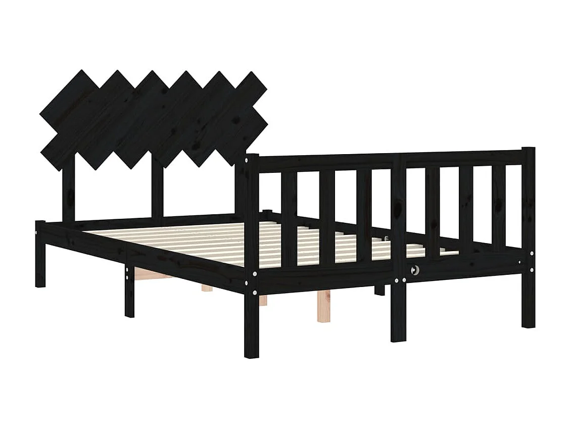 Cadre de lit avec tête de lit noir double bois massif