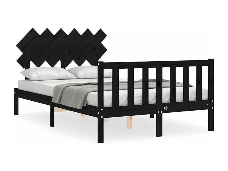 Cadre de lit avec tête de lit noir double bois massif