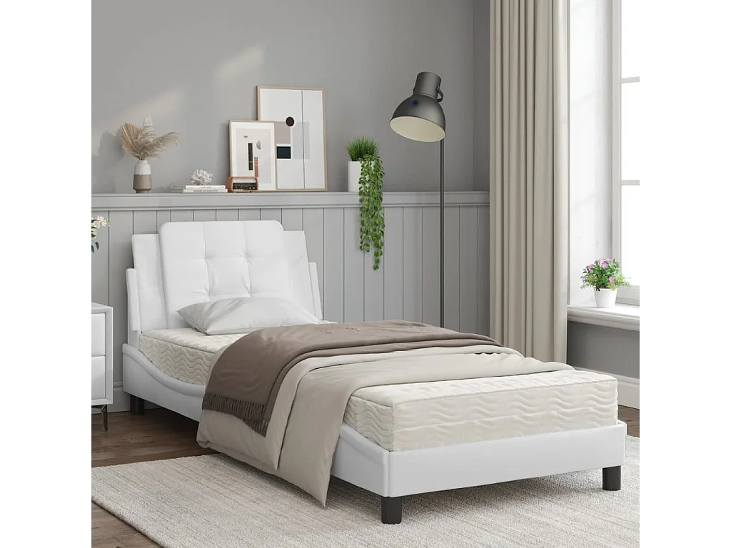 Lit avec matelas blanc 90x200 similicuir