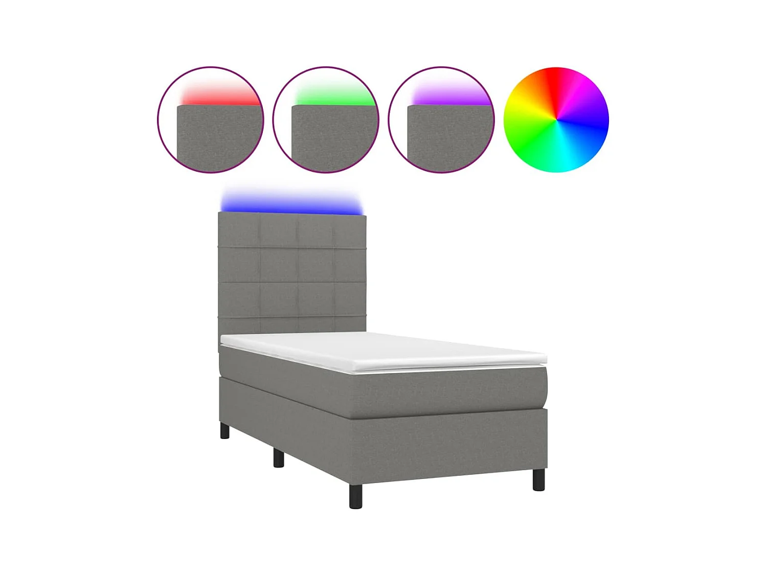 Sommier à lattes de lit avec matelas et LED Gris foncé 90x190